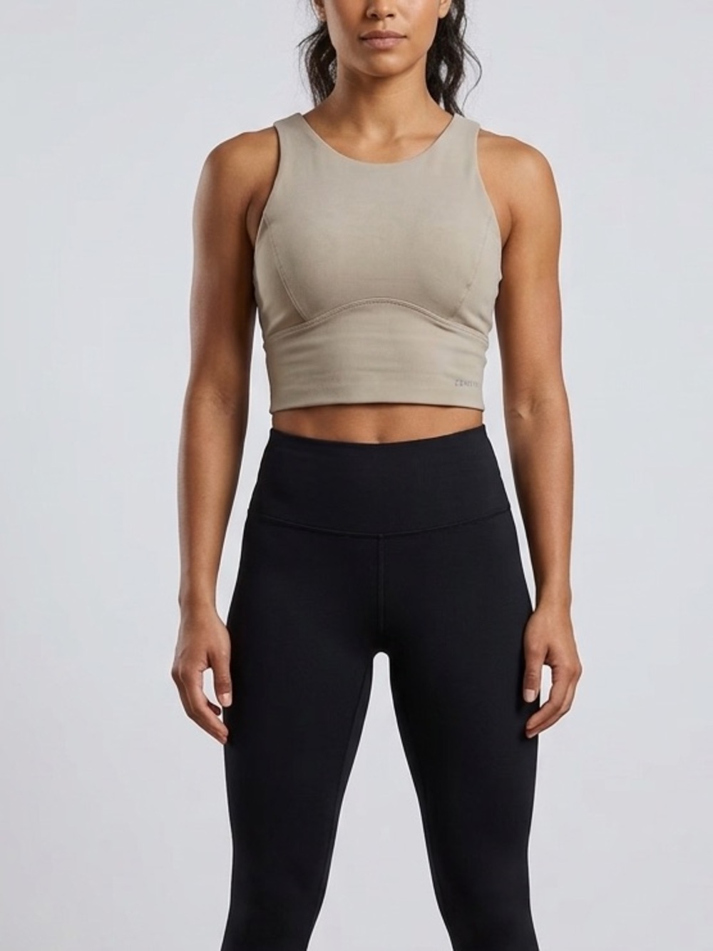 Varley tan nude long line sleeveless sweat wicking sports bra crop top size M